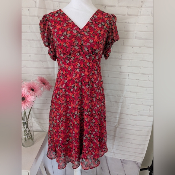 Calvin Klein Floral Red Dress - Picture 1 of 5